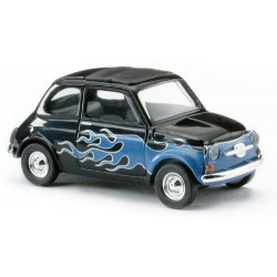 Fiat 500 "crazy car" noire flammes bleues - H0