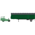 Tracteur Kangourou vert + remorque Kangourou neutre verte bâchée simple essieu - H0