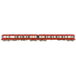 EAD "Caravelle" rouge/crème, toit rouge, trumeau gris, dépôt de Nevers (XBD 4401 + XRAB 8367) - H0