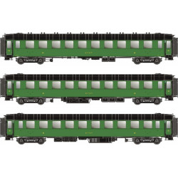 OCEM C10yfi + C10yfi + C10yfi - vert - châssis toit et bouts noirs - réseau de l’Etat - H0