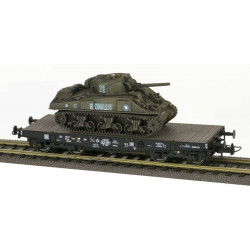 Porte-char SSyw 18447 SNCF + Sherman M4A2 "Romilly" 2DB  - noir - bogie Allemand - H0